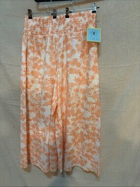 CeCe Cream and Orange Tropical-Print Wide Leg Pants